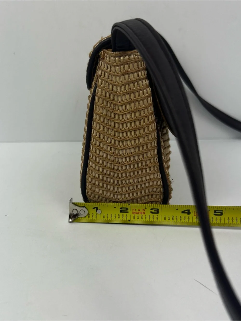 Etienne Aigner Woven Straw Crossbody Bag with Black Trim horseshoe logo
